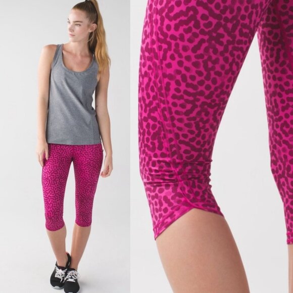 Lululemon Run Top Speed Jewelled Magenta Crop Size 4 Purple High Rise Pants Fit - Picture 3 of 11